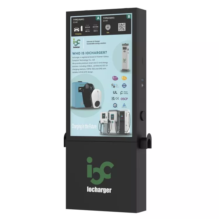 2x22KW Floor-mounted OCPP EV Charging Station with 55&Prime; Advertising Screen